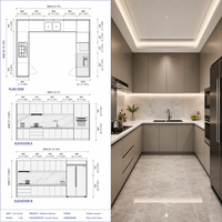 Ensemble de meubles de cuisine modernes sans poignées en bois massif écologique, modulaire, à assembler soi-même (RTA), garantie 5 ans et plus pour appartement