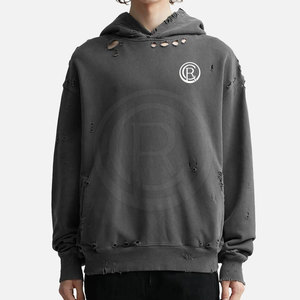 Modern Solid Winter Cotton Blended Fleece Distressed <b>Hoodie</b> for Men <b>Women</b> <b>Soft</b> Material Comfortable Fit Urban Fashion Quick Dry - Product Image 4