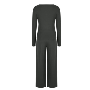 Conjunto de Yoga de 2 Piezas para Mujer, Top de Manga Larga con Cuello Redondo, Pantalones Anchos de Cintura Alta, Color Sólido, Transpirable, Spandex, Poliéster, para Entrenamiento - Product Image 3