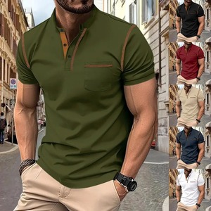 Men's White Short Sleeve for Shirt Pocket Brown Trim Casual Knitted Solid Design Regular Fit 100% Polyester Anti-Wrinkle Front - Product Image 6