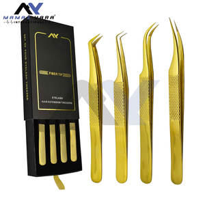 Pinces à cils de précision pour extensions de cils, pinces à volume à pointe en fibre, pinces à cils en acier inoxydable à pointe en fibre, lot de 4 pièces - Product Image 2