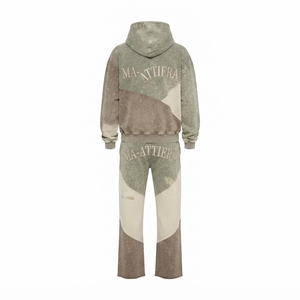 Ensemble sweat à capuche oversize et pantalon de survêtement large en molleton de coton délavé color block pour femme, style streetwear, OEM ODM - Product Image 4