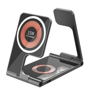 Cargador Inalámbrico Plegable 3 en 1 <span class=keywords><strong>JEDI</strong></span>, Carga Rápida de 15W, Soporte de Aleación de Aluminio para Teléfono, Auriculares y Reloj - Product Image 2