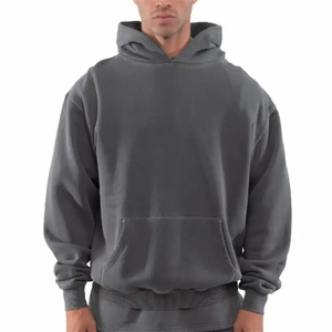 Sweat-shirt à capuche noir surdimensionné pour homme, manches régulières, en molleton de coton, décontracté, avec poches, idéal pour l'automne - Product Image 3