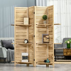Divisorio Portatile a 4 Pannelli da 5,5 Piedi in Legno Naturale di Paulownia con Materiale in Carta e Mensole - Product Image 2