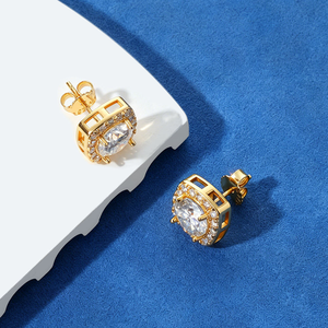 925 <b>Silver</b> Lab Grown Diamond Round <b>Stud</b> Earrings Halo Basket Set Unisex Luxury Push Back Earrings - Product Image 3