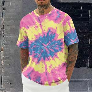 T-shirts pour hommes à imprimé graphique tie-dye, col rond, 180 GSM, 100% coton, tee-shirt surdimensionné à épaules tombantes, mode décontractée d'été, streetwear - Product Image 3