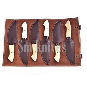 Juego de 6 cuchillos de caza de acero de Damasco de grado industrial con mango de hueso, hoja biselada de punta caída, OEM/ODM, cuchillería de cocina, caja de regalo - Product Image 5