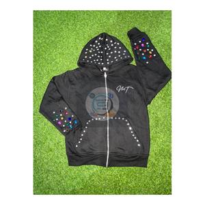 Sweat à capuche unisexe d'hiver personnalisé avec fermeture éclair et strass |   Cristaux de luxe scintillants |   Polaire épaisse tendance Y2K - Product Image 1