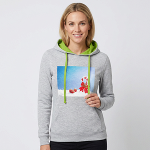 <b>Women's</b> Gray Hoodie <b>Christmas</b> Candy Cane Print Green Lining Pockets Winter <b>Sweatshirt</b> Casual Knitted Fabric 100% Cotton - Product Image 3