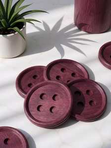 <b>Round</b> Button Shape Wooden Coasters Heat Resistant Modern Table <b>Mats</b> for Home Dining Reusable Drink Pads Dark Brown Wood Finish - Product Image 2