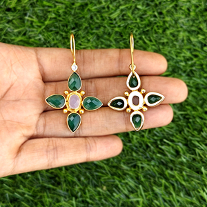 Modern female jewelry emerald quartz with pink chalcedony dangle <b>earring</b> tiny cz accent 18k gold plated designer women <b>earrings</b> - Product Image 5