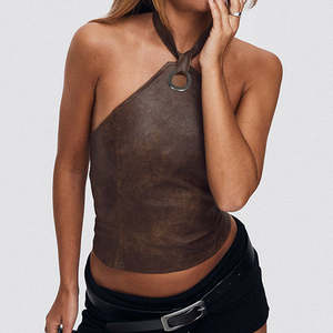 เสื้อสายเดี่ยวหนังแท้สำหรับผู้หญิง, เสื้อสายเดี่ยวหนังยกทรงสไตล์สตรีท - Product Image 5