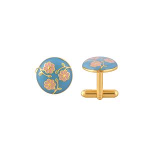 Mancuernillas Redondas de Lujo con Baño de Oro y Esmalte Azul y Rosa para Hombre, Accesorios Florales para Camisa Formal, Regalo de Boda o Negocios, Diseño Exclusivo - Product Image 2