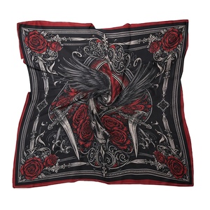 New Trend Halloween Cosplay Costume Accessories Luxury Silk Feel Skeleton Bone Skull Pattern Small <b>Square</b> <b>Scarf</b> Neck Ribbon Band - Product Image 3