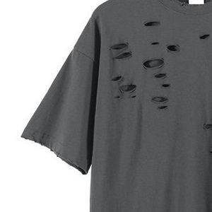 T-shirt Homme Oversize Délavé à Manches Courtes Col Rond Gris Uni 100% Coton Style Urbain Tricoté Coupe Classique - Product Image 2