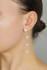 Boucles d'oreilles pendantes longues en argent sterling plaqué or avec perles, mignonnes, pour mariée, clous d'oreilles pour mariage, anniversaire, fête, bijoux - Product Image 5