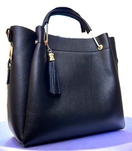 Royaa Handmade Genuine Leather Tote Bag for Women <b>Large</b> <b>Black</b> Zipper Closure Single Shoulder Strap Luxury Water Resistant - Product Image 4