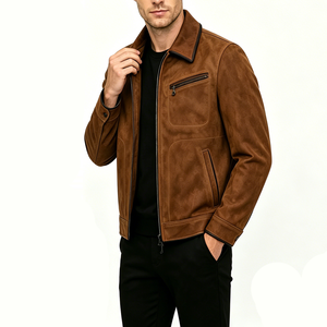 Chaqueta de Cuero PU Negra para Hombre, Patrón Geométrico en Relieve, Cuello Camisero, Cierre de Cremallera, Corte Regular, Ropa de Otoño - Product Image 2
