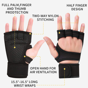 Gants de sport demi-doigts en néoprène noir avec sangle de poignet réglable unisexe pour musculation et fitness - Product Image 2