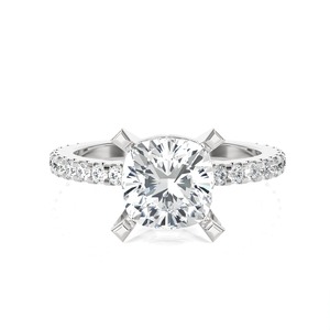 4CT <b>Cushion</b> Cut Lab Grown Diamond Ring Yellow Gold Hidden Halo Engagement Ring - Product Image 3