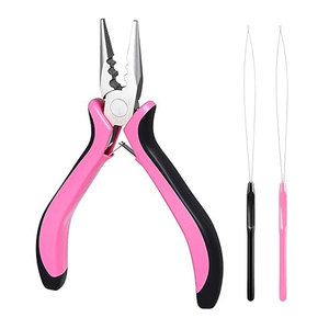 Kit de pinces pour extensions capillaires avec 2 outils de tirage, outil pour micro-anneaux, pinces micro-link, aiguille à boucle et enfileur professionnel pour cheveux - Product Image 1