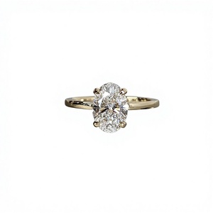 High Polish Gold Vintage Oval Cut Lab-Created Diamond <b>Statement</b> <b>Ring</b> with IGI Certification Women's Engagement Jewelry - Product Image 1