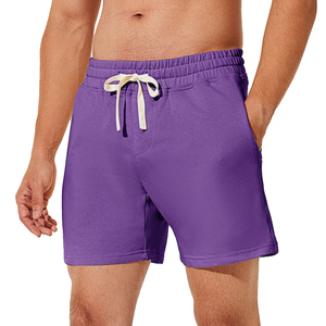 Short de bain décontracté pour homme, couleur unie violette, séchage rapide, avec cordon de serrage, taille mi-haute, en polyester tricoté - Product Image 1