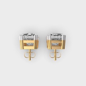 IGI Certified Lab Grown <b>Emerald</b> Cut Diamond <b>Stud</b> Earrings 9K Yellow / White & Rose Gold Solitaire Diamond Earrings - Product Image 4