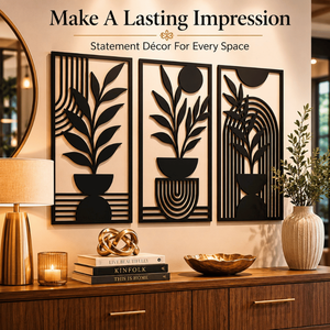 Conjunto de 3 Piezas de Arte Mural Botánico Moderno en Madera, Diseño Geométrico de Hojas Cortadas con Láser, Decoración para Colgar en la Pared, para Hogar, Oficina, Decoración de Interiores - Product Image 5
