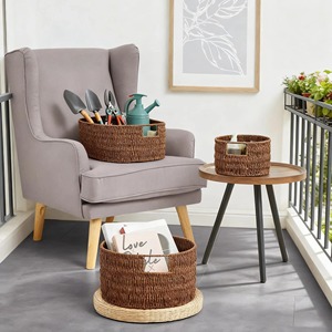 Set of 3 Round Seagrass <b>Baskets</b> with Convenient Handles Handmade <b>Storage</b> <b>Basket</b> Wholesale eco-friendly Made in Vietnam - Product Image 4