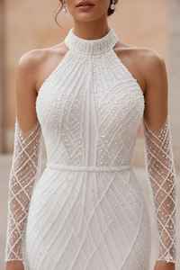 Robe de soirée brodée de haute qualité, design moderne, pour fiançailles, réception et fêtes, disponible au prix d'usine - Product Image 3