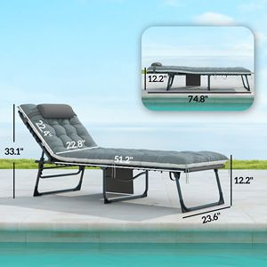 Set di 2 Chaise Longue Grigie da Esterno con Telaio in Alluminio a 5 Livelli, Sedie Pieghevoli da Piscina con Cuscini in Corda per Hotel - Product Image 3