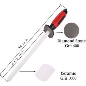 Afilador de Cuchillos 2 en 1 de Diamante/Cerámica de 14 Pulgadas, Grano 400/1000, Varilla de Afilado para Afilar a Granel/Fino - Product Image 3