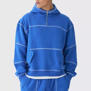 Ensemble de survêtement décontracté deux pièces pour homme, léger et écologique, avec sweat à capuche en molleton et pantalon de jogging, avec surpiqûres contrastées personnalisées - Product Image 3
