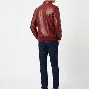 Chaqueta Bomber de Cuero Genuino y Lona Color Borgoña para Hombre 2026, Cuello Alto, Cierre Frontal con Cremallera, Estilo Casual, Motociclista, Personalizada OEM - Product Image 4