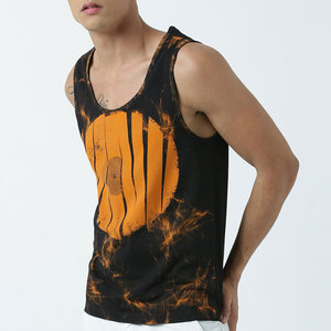 Men's <b>Black</b> Orange Vinyl Record Print Tank <b>Top</b> O-Neck Casual Style Breathable Polyester Sleeveless <b>Top</b> - Product Image 5