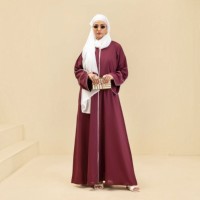 STAR IMPEX Robe longue Abaya modeste en lin respirant pour femme, col rond, manches longues, couleur unie, robe musulmane pour soirée
