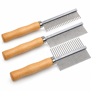 Cepillo de Aseo para Perros de Acero Inoxidable Ecológico con Púas Anguladas y Mango de Madera, Diseño Sencillo, Fácil de Limpiar, para Masaje de Mascotas - Product Image 1