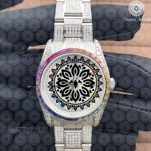 Montre de luxe pour homme Charm Jewells en acier inoxydable, boîtier de 40 mm, mouvement mécanique, accents de diamants, bracelet en cuir, étanche 10 bars - Product Image 1