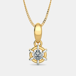 Two Tone Round Solitaire Lab Grown Diamond Pendant Necklace - Product Image 1
