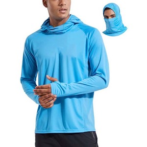 Men's <b>Long</b> <b>Sleeve</b> Hooded Fishing Shirt Solid <b>Blue</b> UPF 50 Anti-Uv Sun Protection Outdoor Wear - Product Image 1