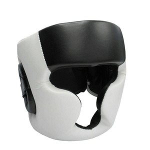 Protège-tête de boxe en cuir PU noir et blanc, équipement de protection pour adultes unisexe, fermeture à boucle, utilisation universelle - Product Image 4