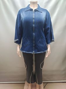 Streetwear Casual Turn Down Collar Loose Fit Zipper Jacket Ladies Oversize batwing Sleeve Denim Jacket - Product Image 4