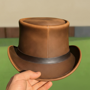 Chapeau rustique en cuir marron fait main de qualité supérieure, style steampunk, western, gothique, cosplay, festival - Product Image 5