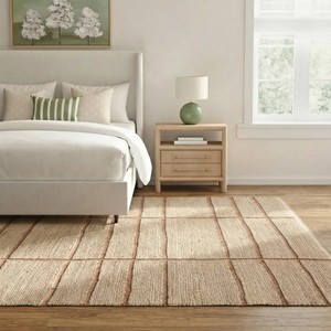 Modern Striped Jute Area <b>Rug</b> Rectangle Flat Weave Non-Slip Bedroom <b>Rug</b> 100% Organic Material <b>Thin</b> Pile Natural Beige Tone - Product Image 4