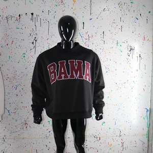 BAMA BLACK <b>Mock</b> <b>Neck</b> Sweatshirt 100% BROWN Applique Embroidery wide <b>neck</b> Sweatshirt Finer Threads - Product Image 5