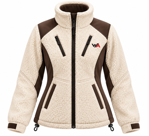 <b>Women's</b> <b>Cream</b> Sherpa <b>Fleece</b> Jacket Bonded Softshell Side Panels Dual Slanted Chest Zippers Adjustable Cuffs B2B Supply OEM - Product Image 1