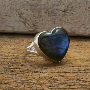 Bague en argent sterling 925 avec pierre précieuse naturelle en labradorite en forme de cœur pour femmes, bijoux faits à la main, cadeau élégant pour elle - Product Image 2