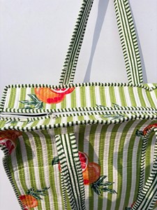 Bolsa de Mano de Algodón a Rayas Verdes con Estampado de Granada, Estilo Bohemio, Casual, con Cierre, para Compras y Viajes, para Mujer - Product Image 4